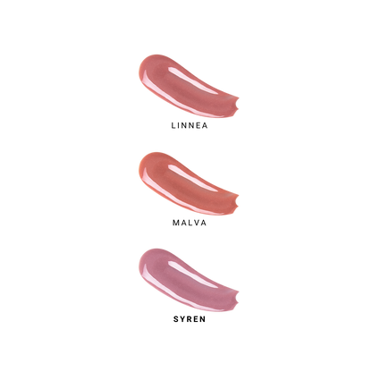 IDUN Minerals Lip Elixir in Syren, Malva and Linnea, vegan, cruelty-free, with a moisturizing, glossy finish and SPF 15.